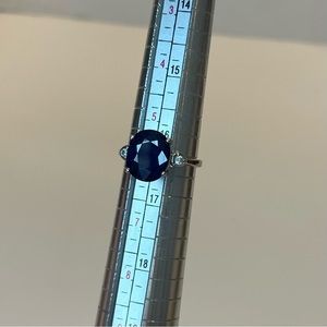 Blue Sapphire & White Zircon 4.74cts Sterling Silver Ring, size 6